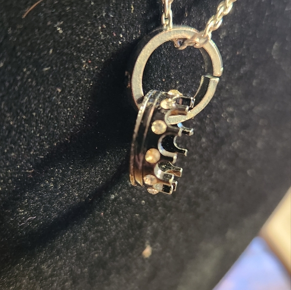 Silver colored necklace w/ a black crown ring & a silver colored ring. Pre-owned - Picture 3 of 3